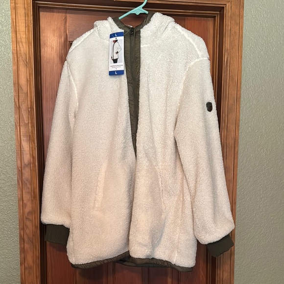 Women's White and Green Hooded Jacket - Picture 4 of 7